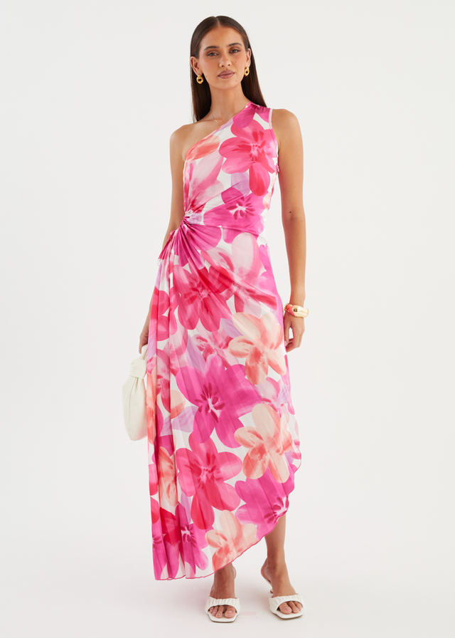 Kiyo One Shoulder Midi Dress - Pink Petal