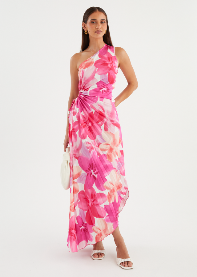 Kiyo One Shoulder Midi Dress - Pink Petal
