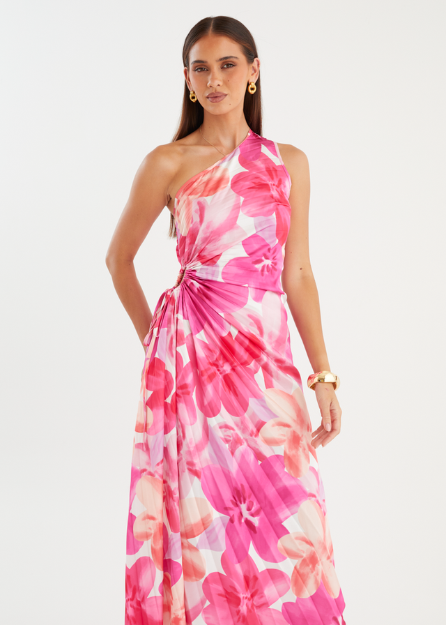 Kiyo One Shoulder Midi Dress - Pink Petal
