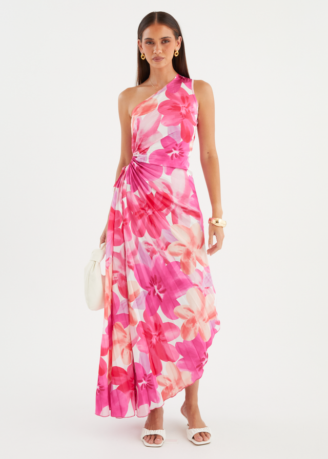 Kiyo One Shoulder Midi Dress - Pink Petal