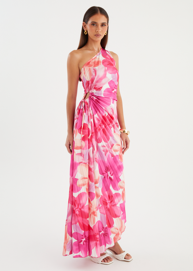 Kiyo One Shoulder Midi Dress - Pink Petal