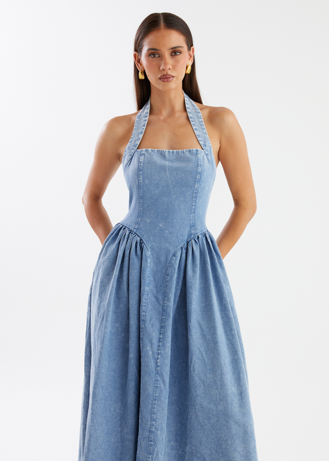 Harleen Halter Midi Dress - Blue Wash