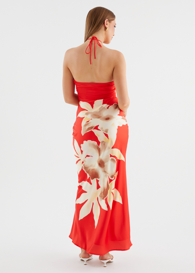 Neisha Halter Maxi Dress - Red Floral