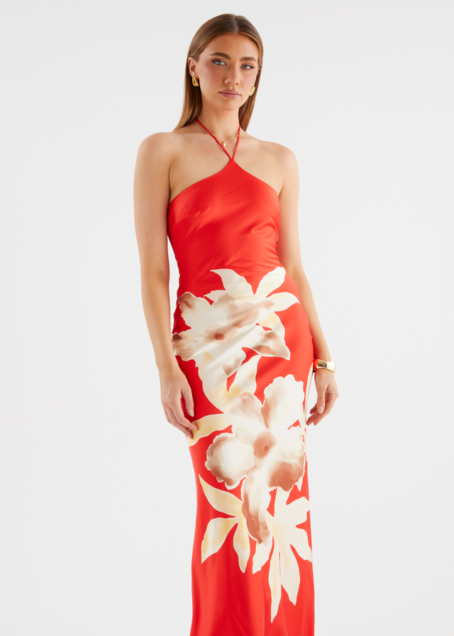 Neisha Halter Maxi Dress - Red Floral