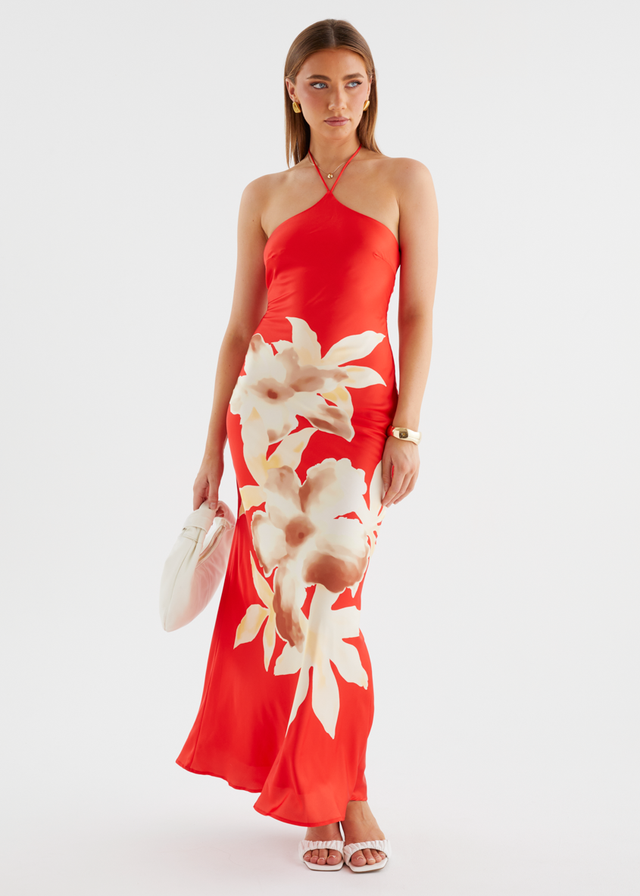Neisha Halter Maxi Dress - Red Floral