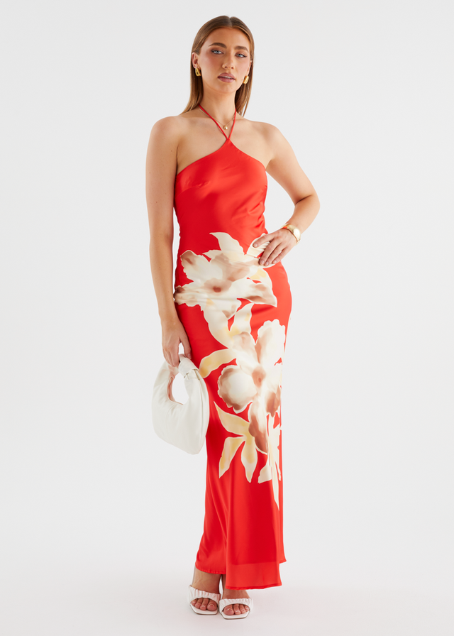 Neisha Halter Maxi Dress - Red Floral