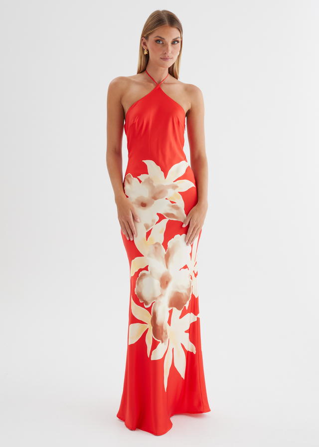 Neisha Halter Maxi Dress - Red Floral