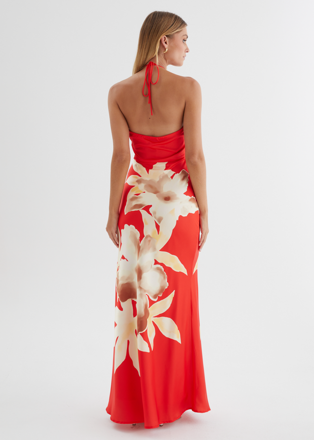 Neisha Halter Maxi Dress - Red Floral