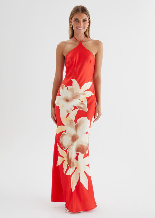 Neisha Halter Maxi Dress - Red Floral