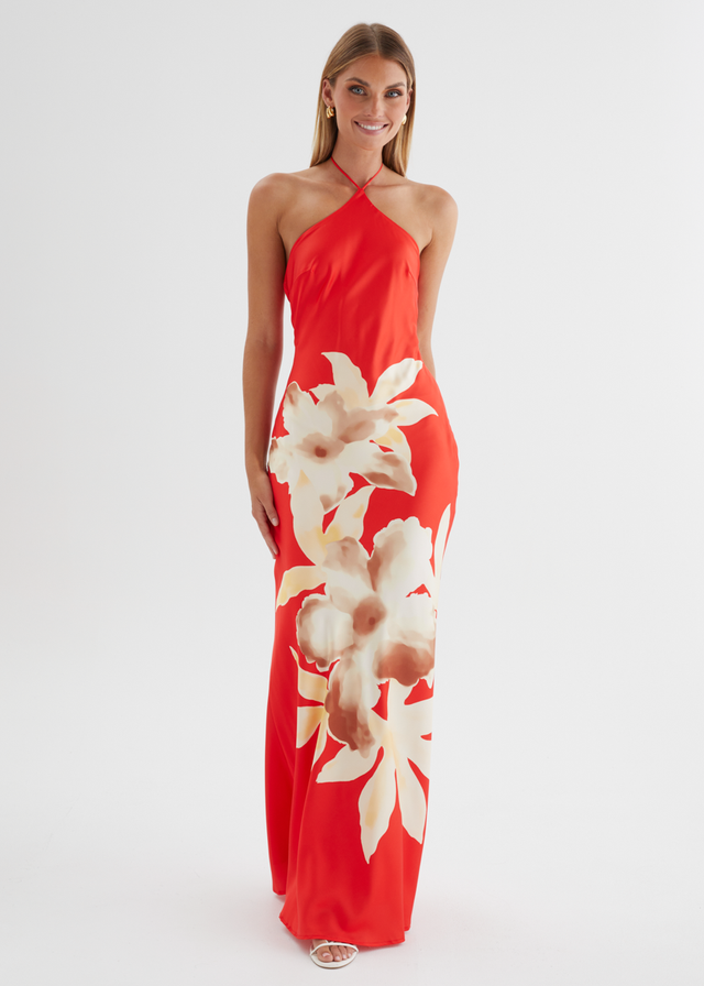 Neisha Halter Maxi Dress - Red Floral