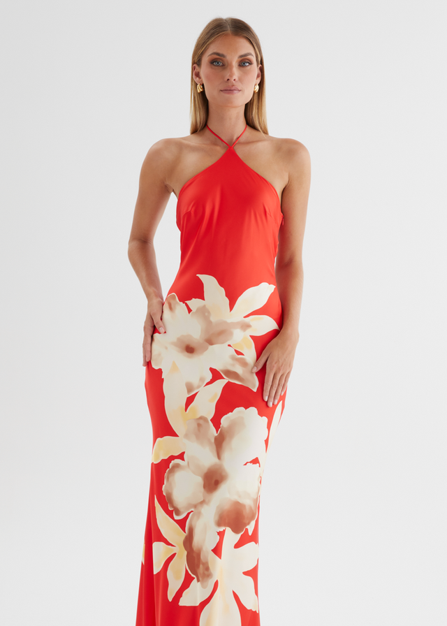 Neisha Halter Maxi Dress - Red Floral