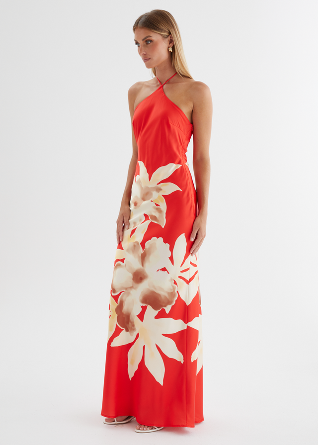 Neisha Halter Maxi Dress - Red Floral