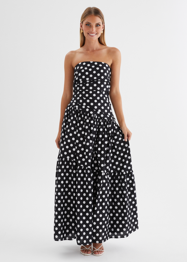 Abie Strapless Maxi Dress - Black Polka