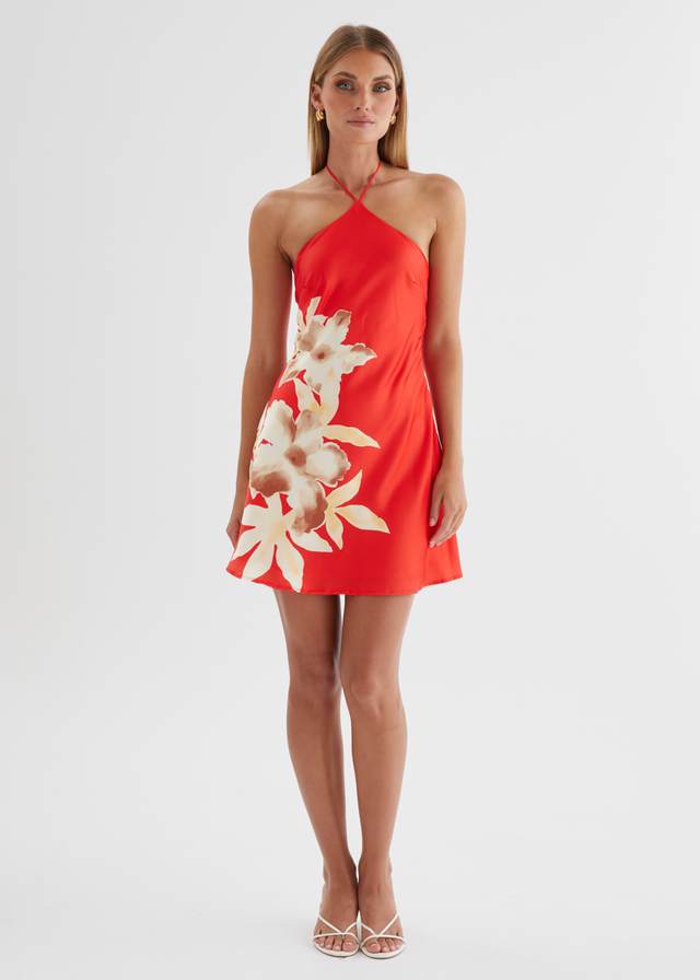 Neive Halter Dress - Red Floral