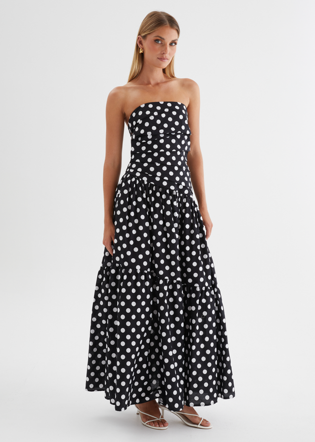 Abie Strapless Maxi Dress - Black Polka