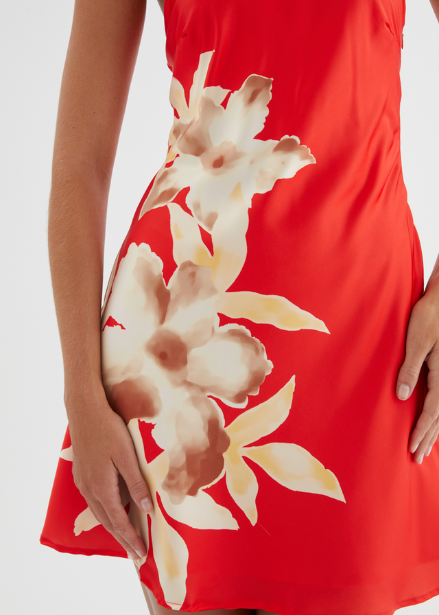Neive Halter Dress - Red Floral