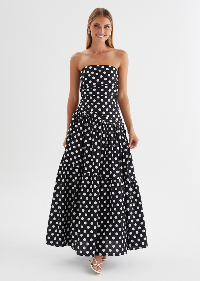 Abie Strapless Maxi Dress - Black Polka