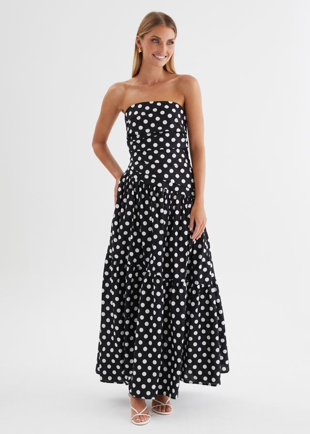 Abie Strapless Maxi Dress - Black Polka