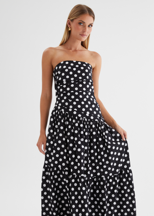 Abie Strapless Maxi Dress - Black Polka