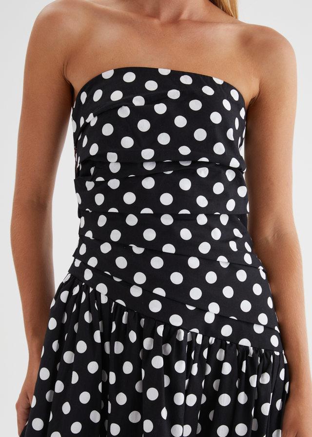 Abie Strapless Maxi Dress - Black Polka