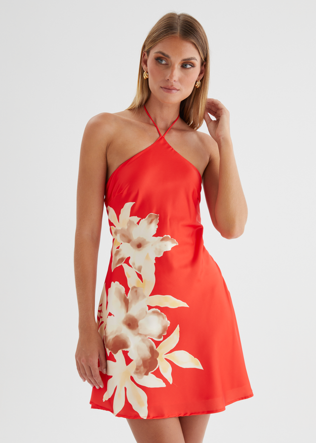Neive Halter Dress - Red Floral
