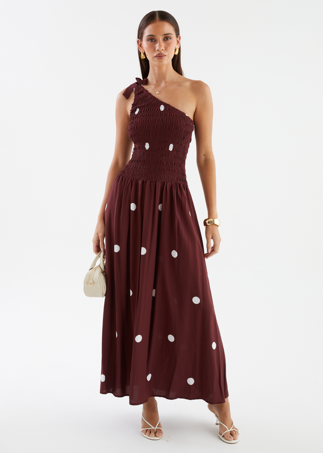 Leni One Shoulder Maxi Dress - Chocolate Spot