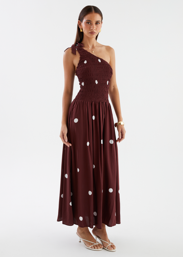 Leni One Shoulder Maxi Dress - Chocolate Spot