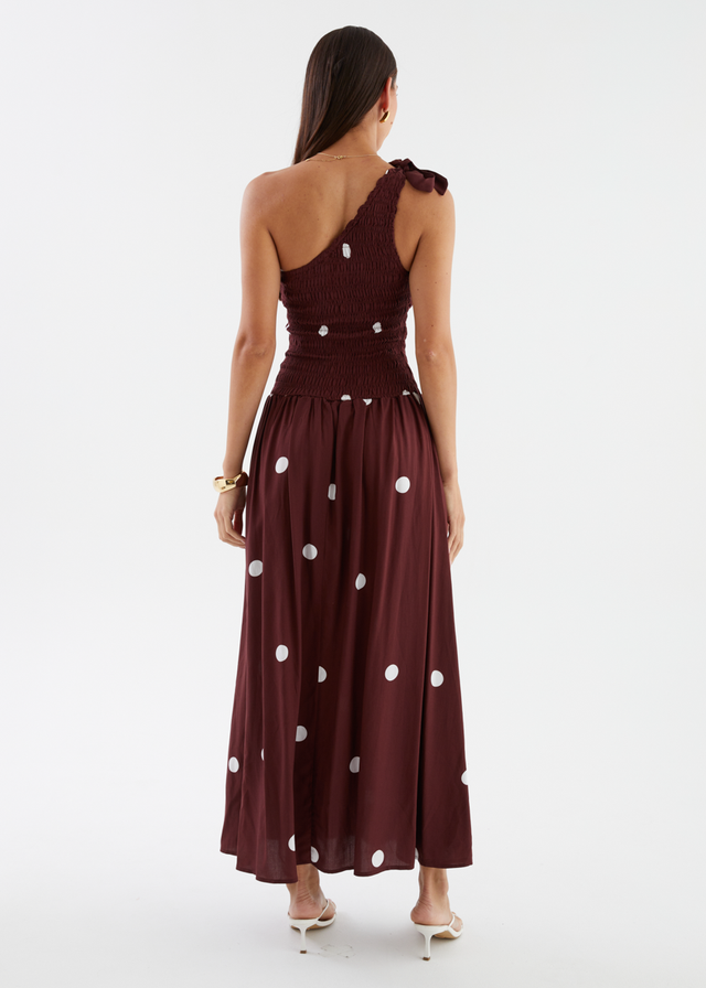 Leni One Shoulder Maxi Dress - Chocolate Spot