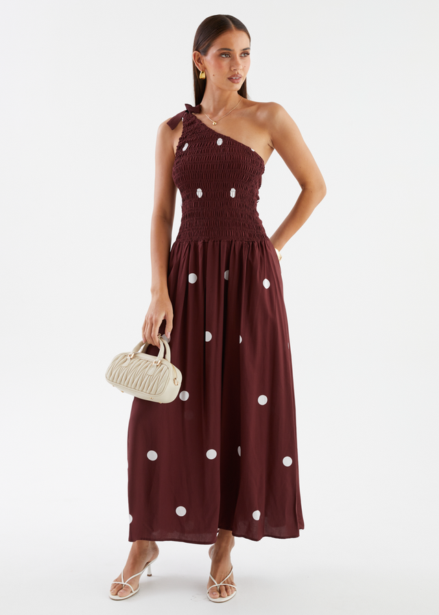 Leni One Shoulder Maxi Dress - Chocolate Spot