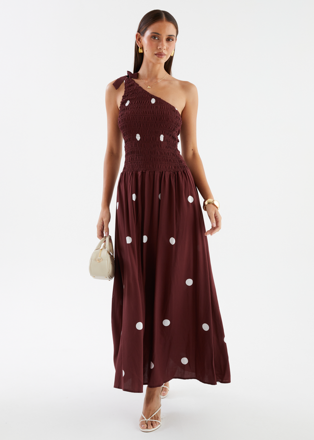 Leni One Shoulder Maxi Dress - Chocolate Spot