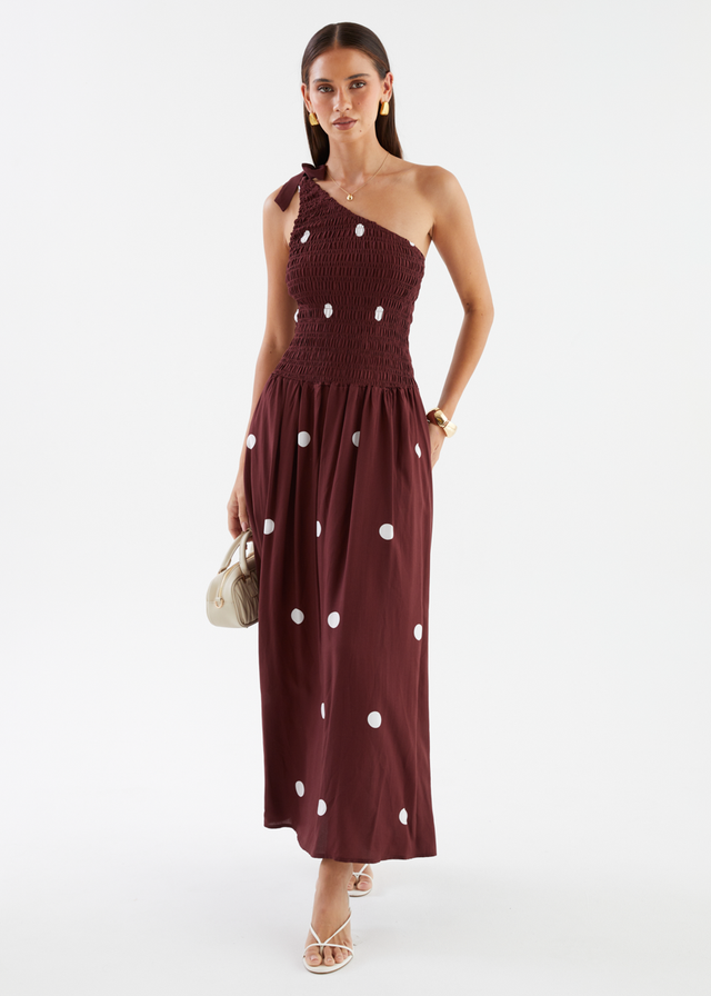 Leni One Shoulder Maxi Dress - Chocolate Spot