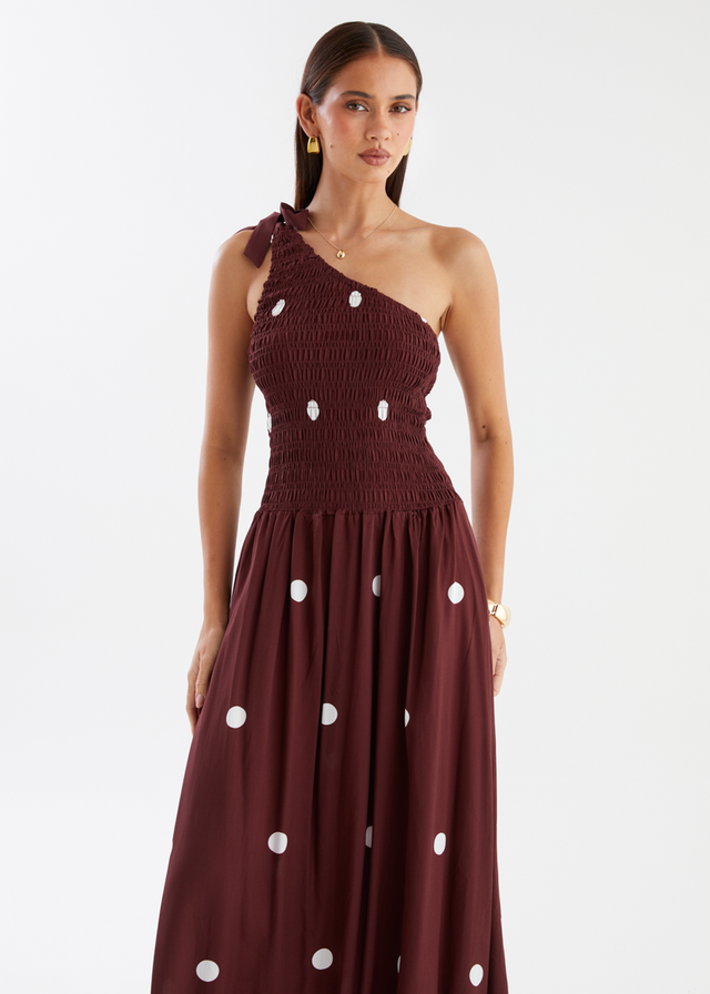 Leni One Shoulder Maxi Dress - Chocolate Spot