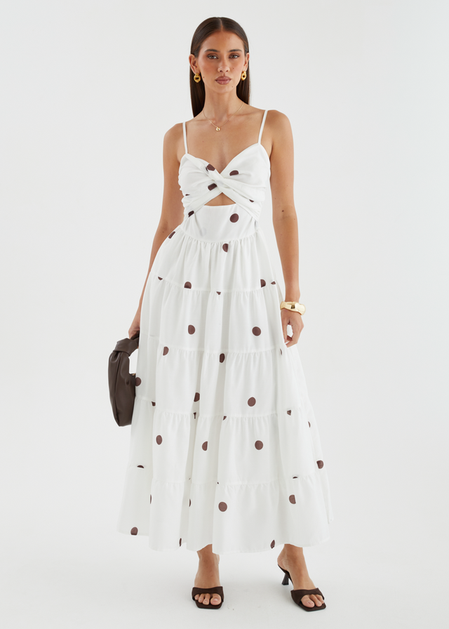 Talley Midi Dress - White Polka