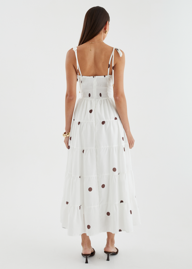 Talley Midi Dress - White Polka