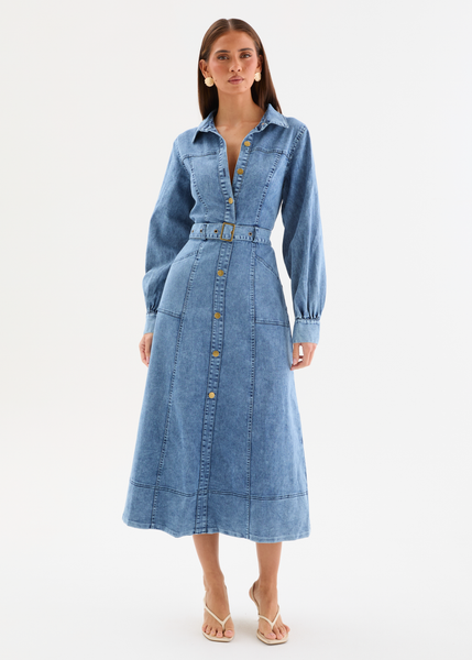 Ryley Denim Midi Dress with Belt