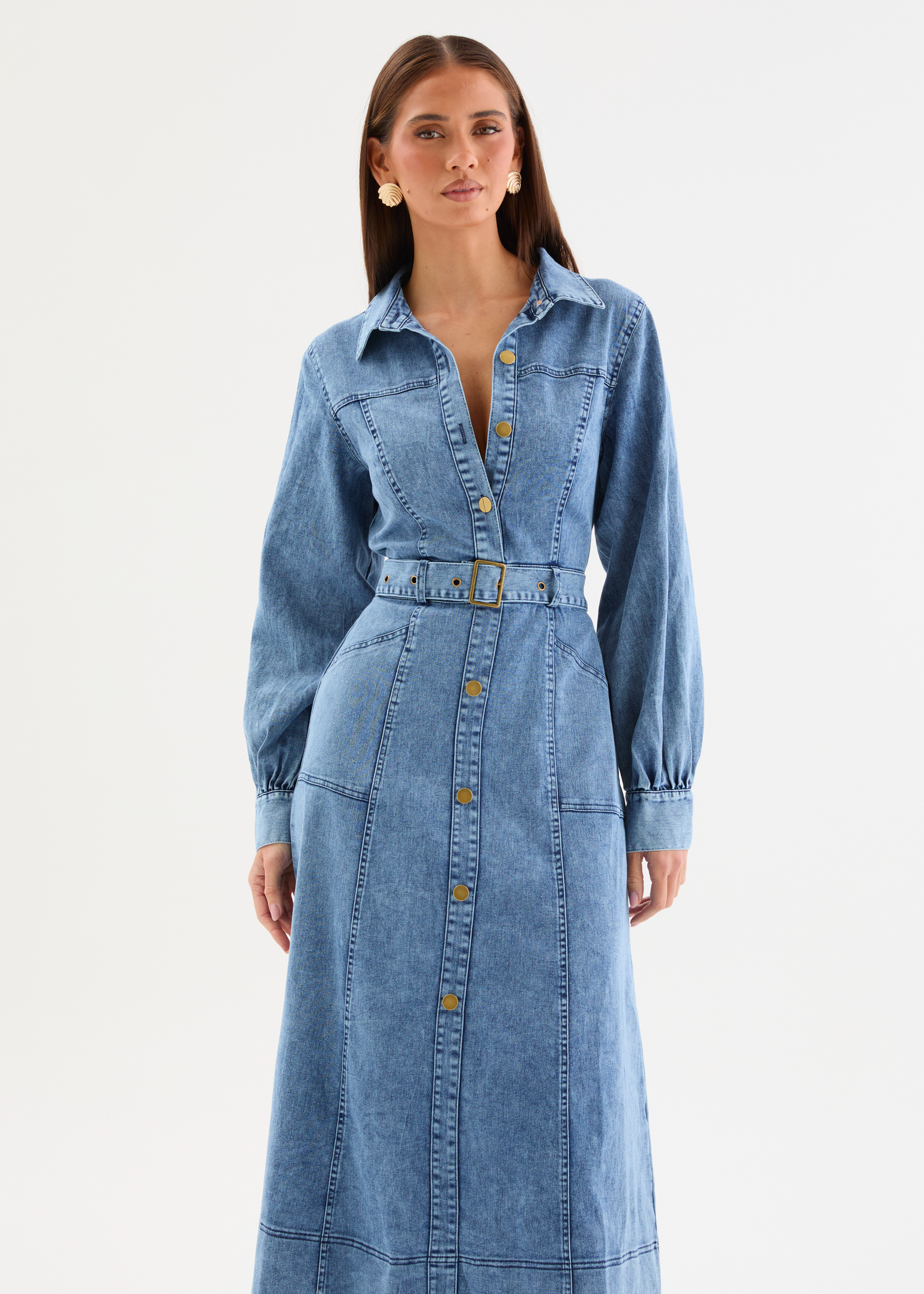 Ryley Denim Midi Dress with Belt
