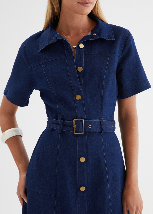 Ryrie Denim Midi Dress - Indigo