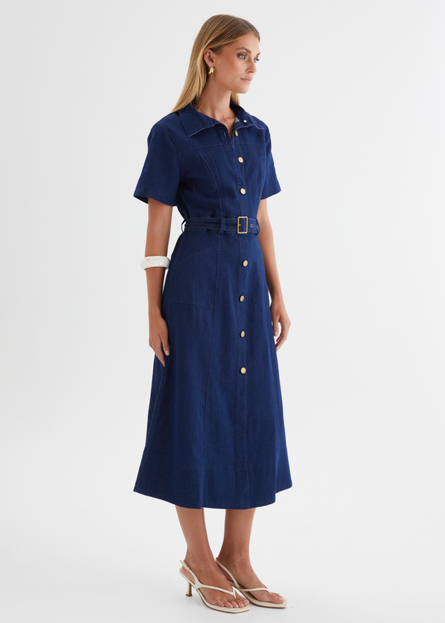 Ryrie Denim Midi Dress - Indigo
