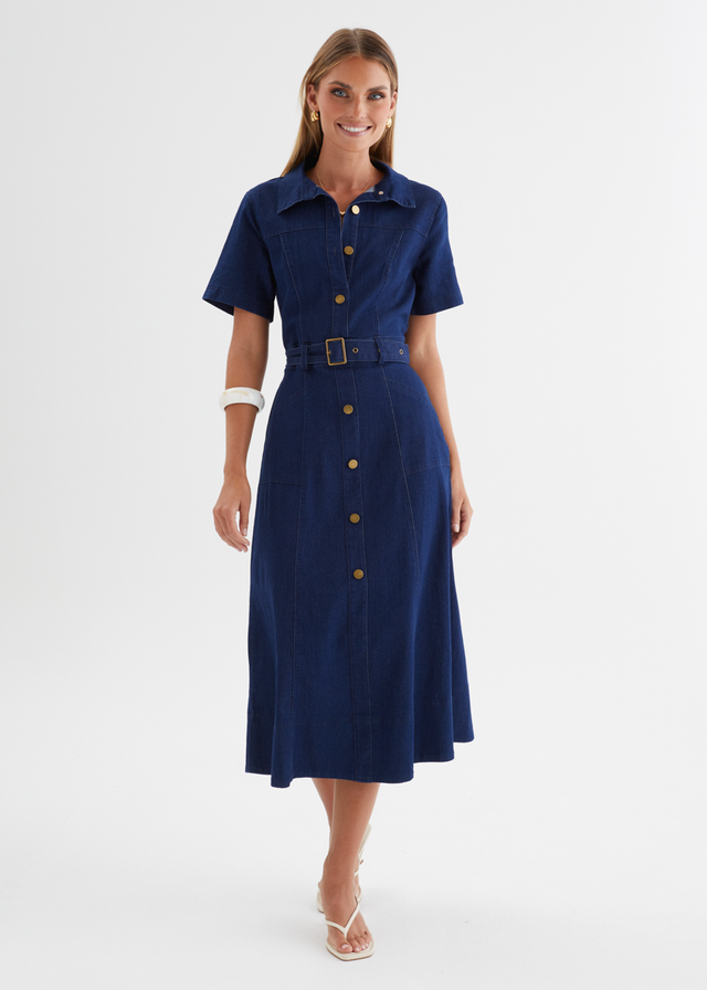 Ryrie Denim Midi Dress - Indigo