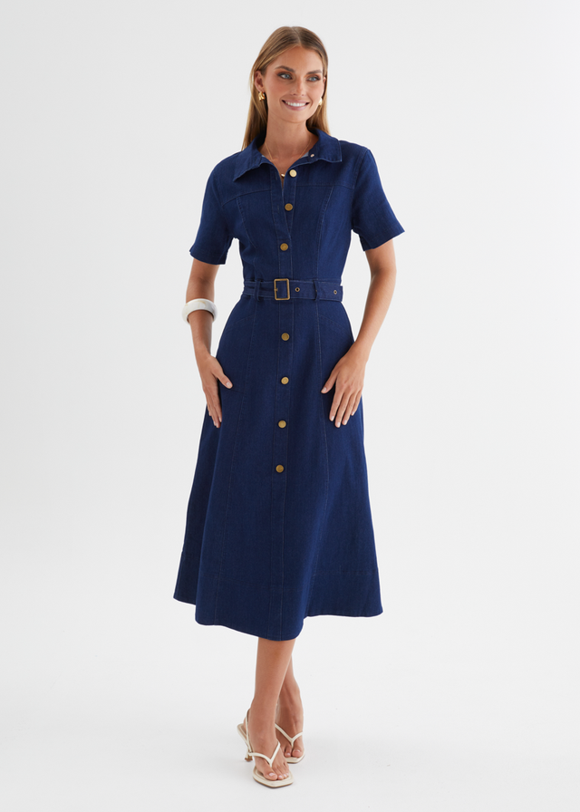 Ryrie Denim Midi Dress - Indigo