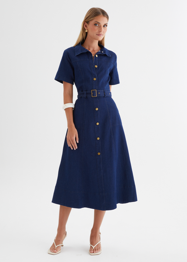 Ryrie Denim Midi Dress - Indigo