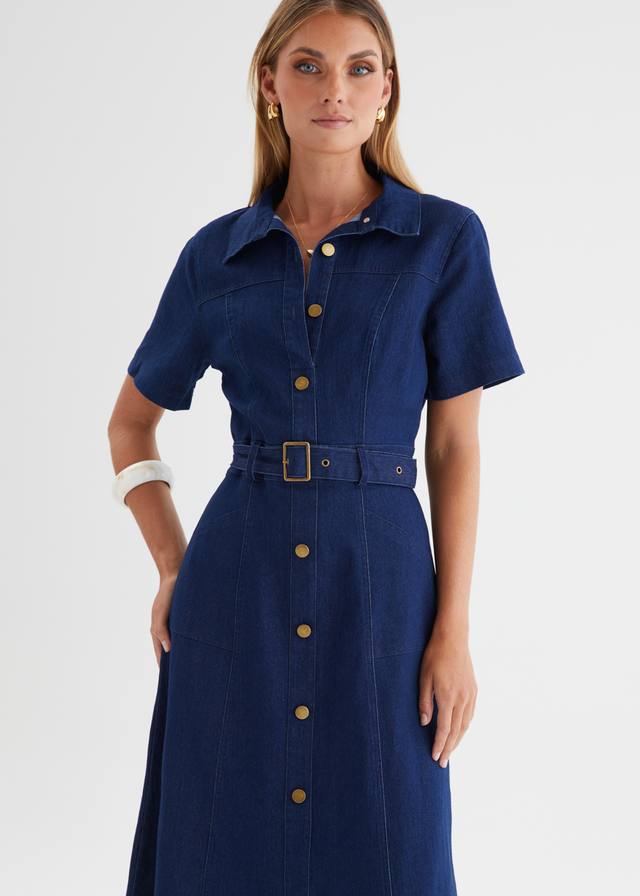 Ryrie Denim Midi Dress - Indigo