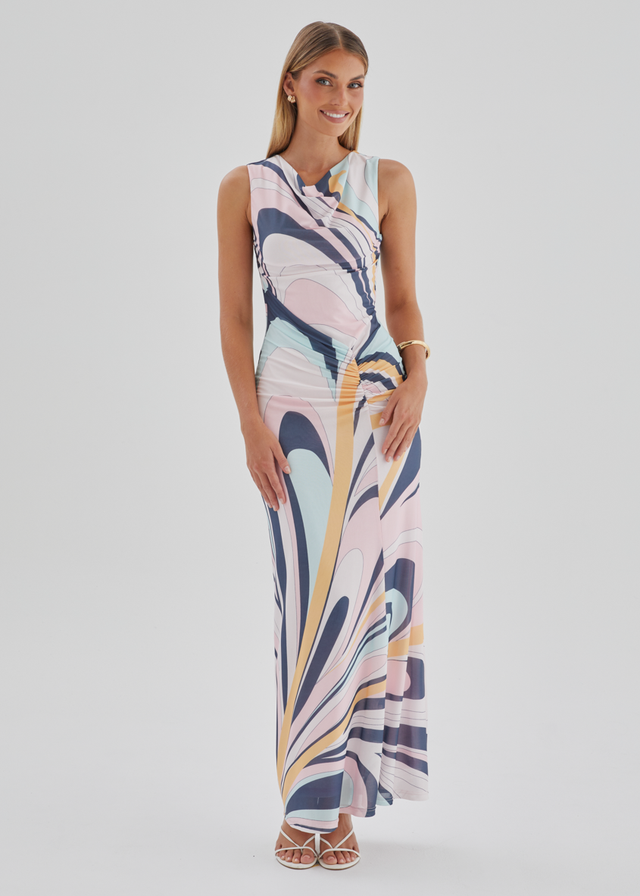 Babylon Mesh Midi Dress - Pink Swirl Print
