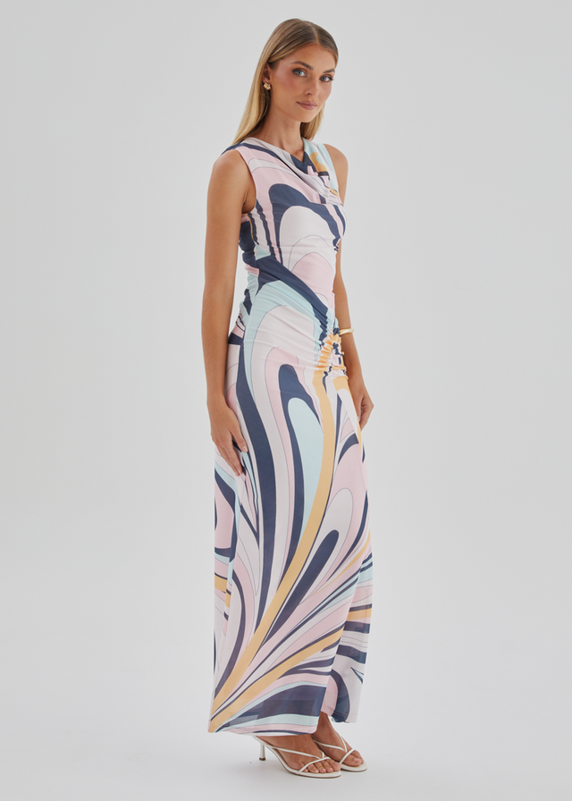 Babylon Mesh Midi Dress - Pink Swirl Print