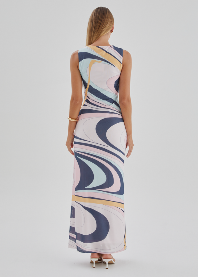 Babylon Mesh Midi Dress - Pink Swirl Print