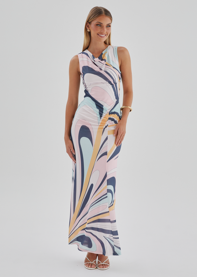 Babylon Mesh Midi Dress - Pink Swirl Print