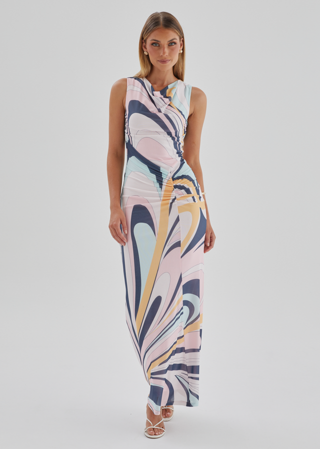 Babylon Mesh Midi Dress - Pink Swirl Print
