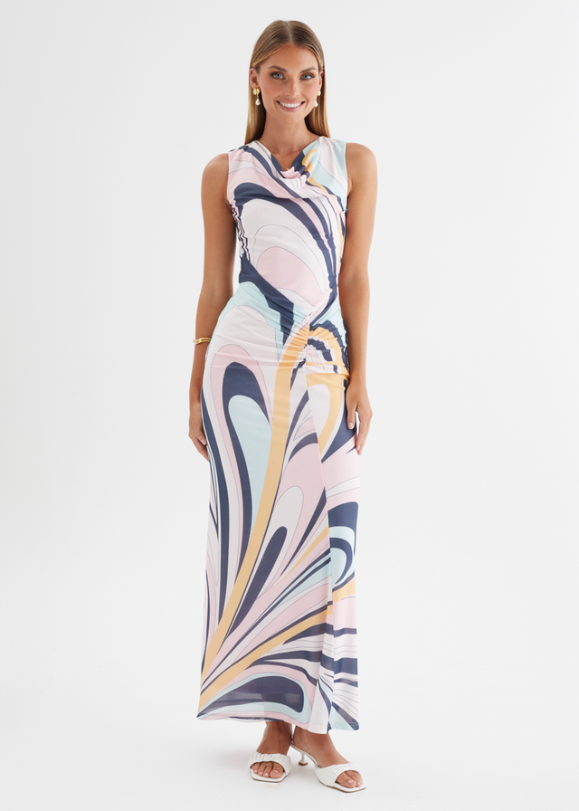 Babylon Mesh Midi Dress - Pink Swirl Print
