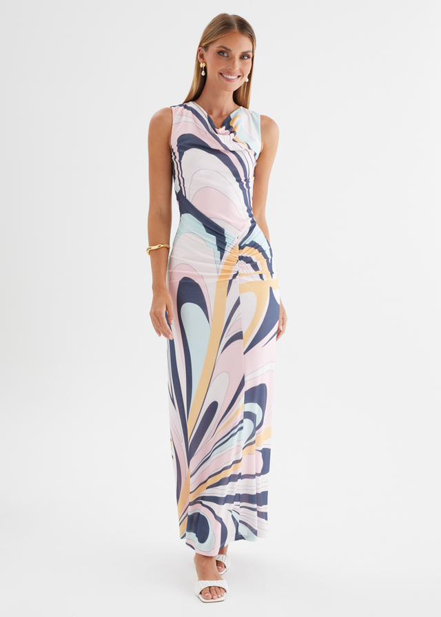 Babylon Mesh Midi Dress - Pink Swirl Print