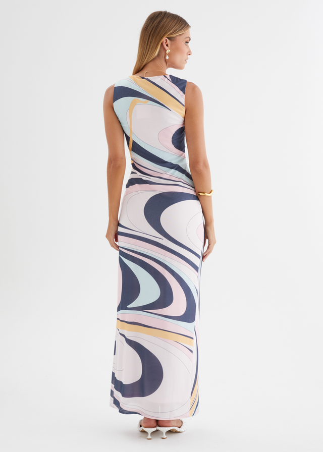Babylon Mesh Midi Dress - Pink Swirl Print